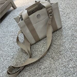 Beige Canvas Tote Bag with Shoulder Strap